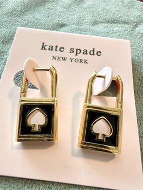 Kate Spade | ♠️ | Gold Plated and Black Spade Padlock Hoop Earrings